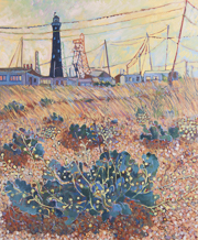 Dungeness with pylons and plants 100x120
